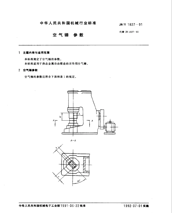 JBT 1827-1991 空气锤.参数