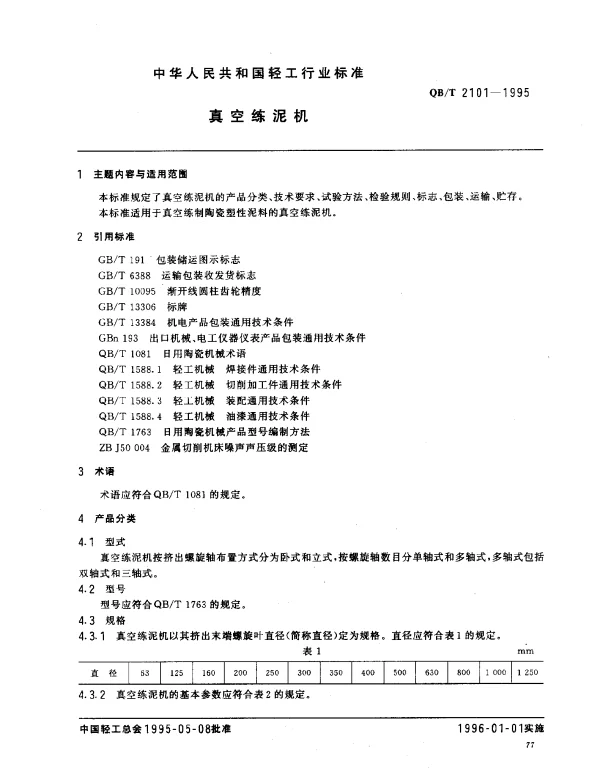 QBT 2101-1995 真空练泥机
