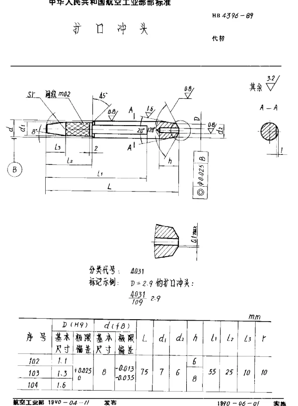 HB 4396-1989 扩口冲头