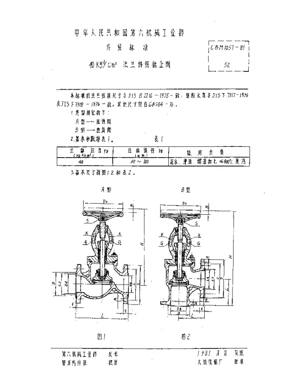 CBM 1057-1981 40kgfcm2法兰铸钢截止阀