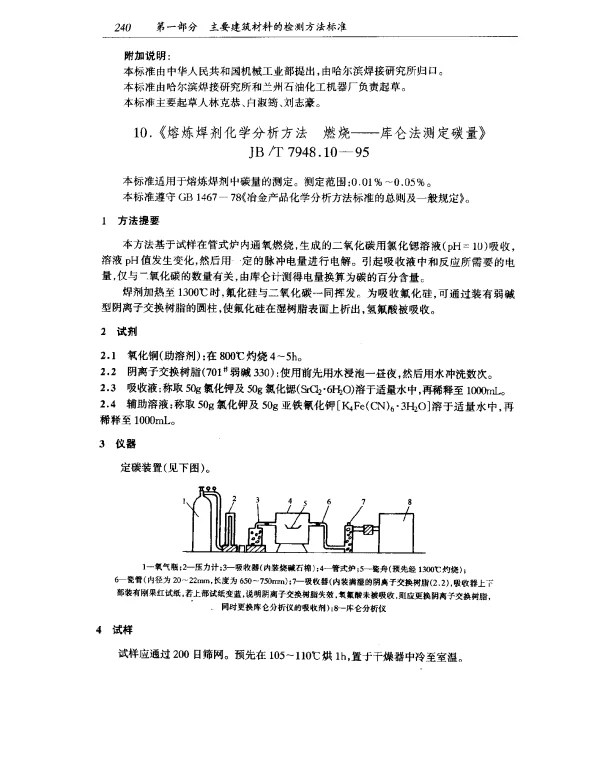 JBT 7948.10-1995 熔炼焊剂化学分析方法 燃烧--库仑法测定碳量