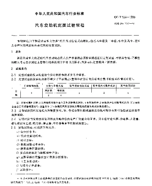 QCT 526-1999 汽车发动机定型 试验规程