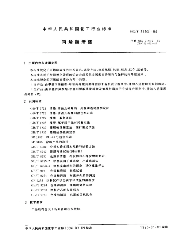 HGT 2593-1994 丙烯酸清漆