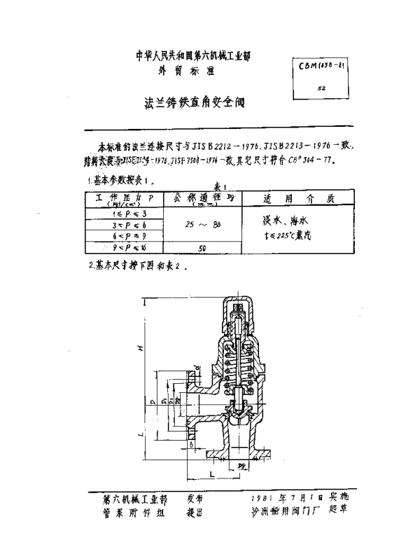 CBM 1038-1981 法兰铸铁直角安全阀