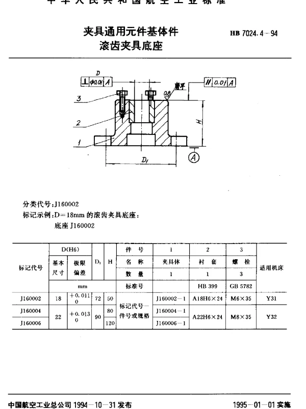 HB 7024.4-1994 夹具通用元件基体件.滚齿夹具底座