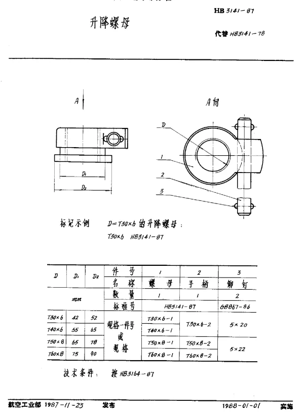 HB 3141-1987 升降螺母
