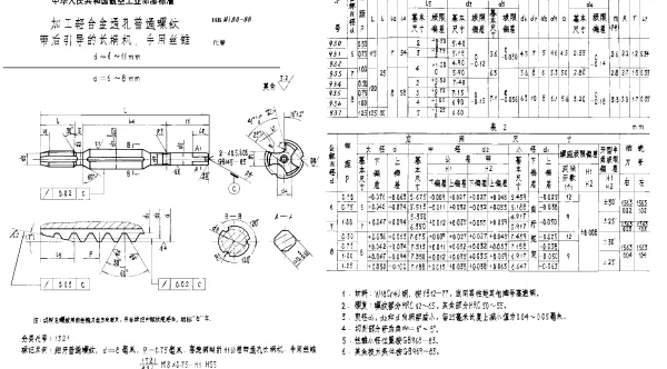 HB 4180-1988 加工轻合金通孔普通螺纹带后引导的长柄机、手用丝锥 d=6~11mm
