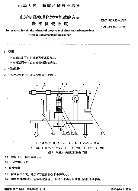 JBT 8133.13-1999 电炭制品物理化学性能试验方法.炭柱机械强度