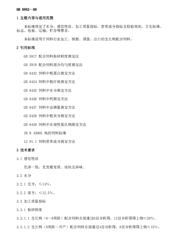 GB 8962-1988 生长鸭配合饲料