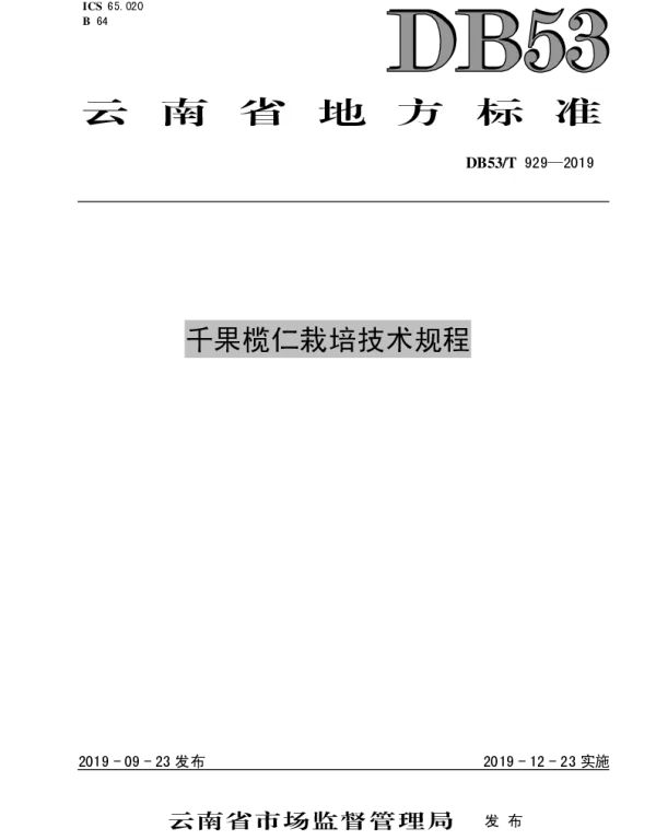 DB53T 929-2019 千果榄仁栽培技术规程