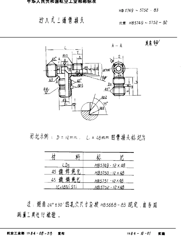 HB 5749~5752-1983 拧入式三通管接头