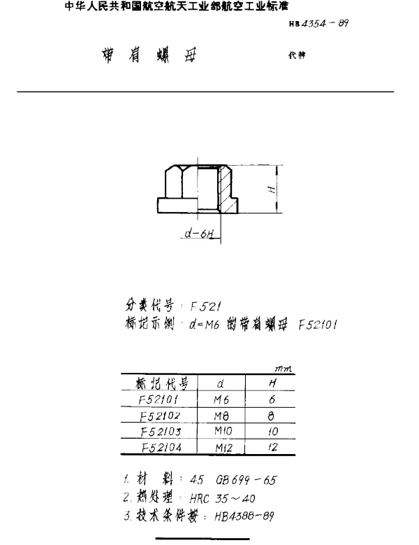 HB 4354-1989 带肩螺母
