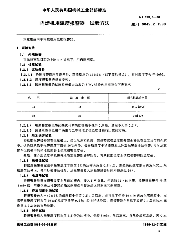 JBT 8842.2-1999 内燃机用温度报警器.试验方法