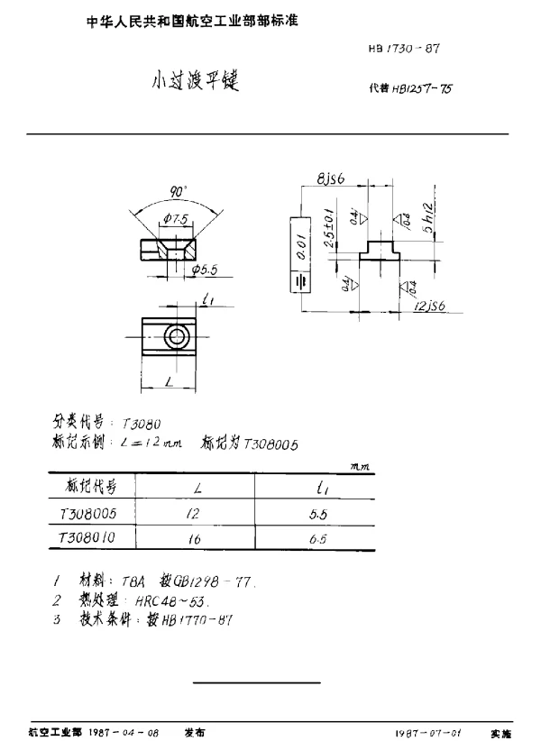 HB 1730-1987 小过渡平键