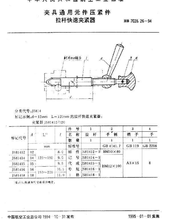HB 7028.26-1994 夹具通用元件压紧件.拉杆快速夹紧器