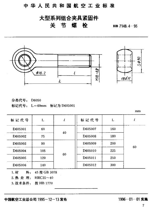 HB 7148.4-1995 大型系列组合夹具紧固件.关节螺栓