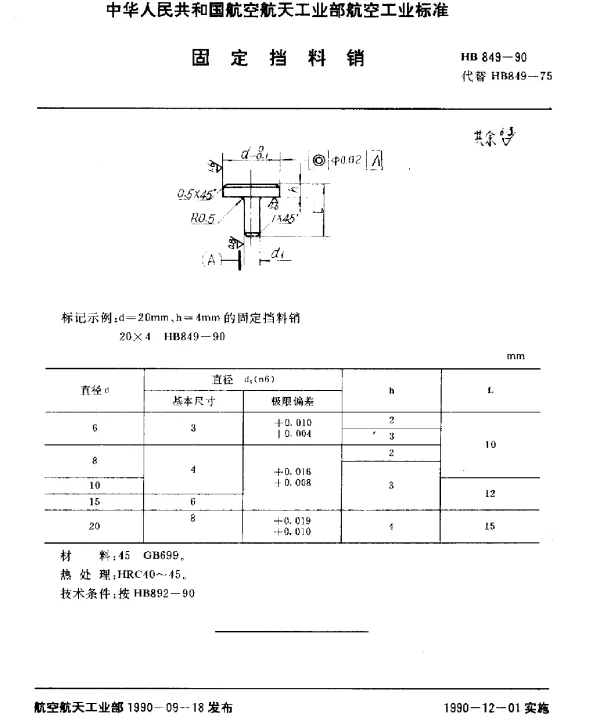 HB 849-1990 固定挡料销