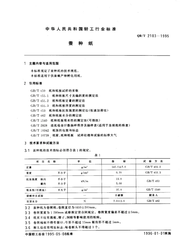 QBT 2103-1995 蚕种纸