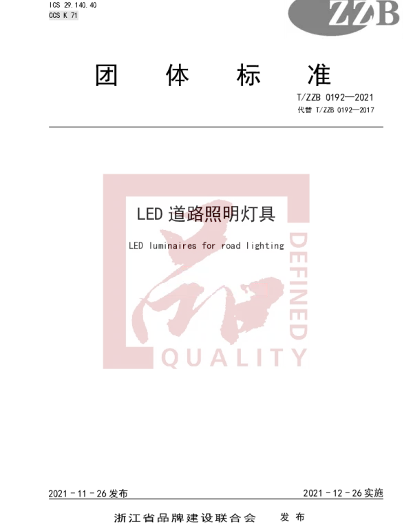 TZZB 0192-2021 LED道路照明灯具