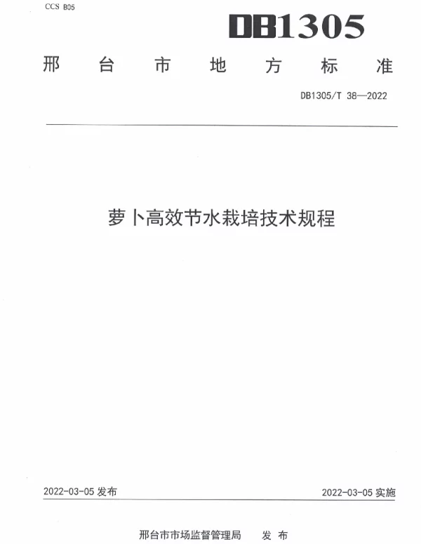 DB1305T 38-2022 萝卜高效节水栽培技术规程