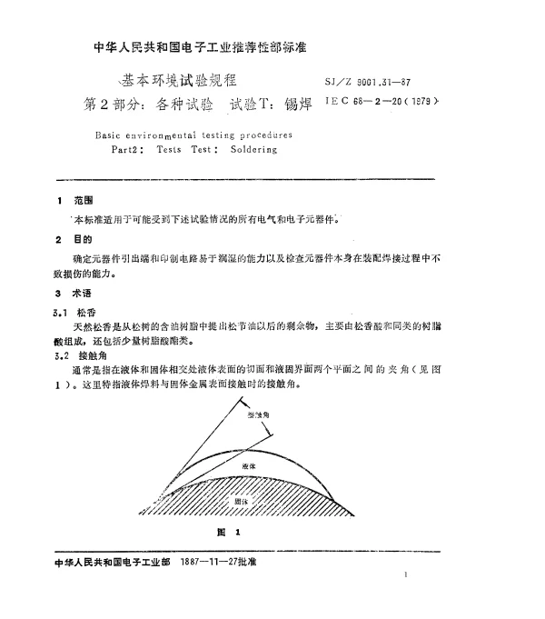 SJZ 9001.31-1987 基本环境试验规程 第2部分： 各种试验 试验T： 锡焊