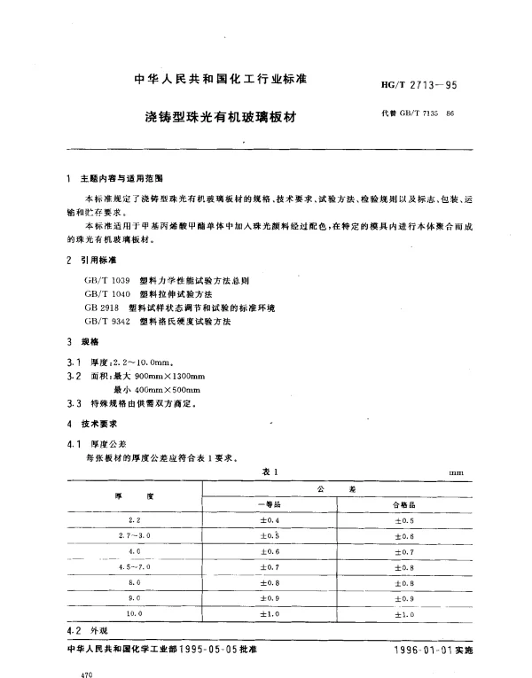 HGT 2713-1995 浇铸型珠光有机玻璃板材