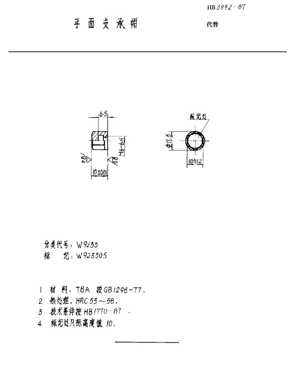 HB 3992-1987 平面支承帽