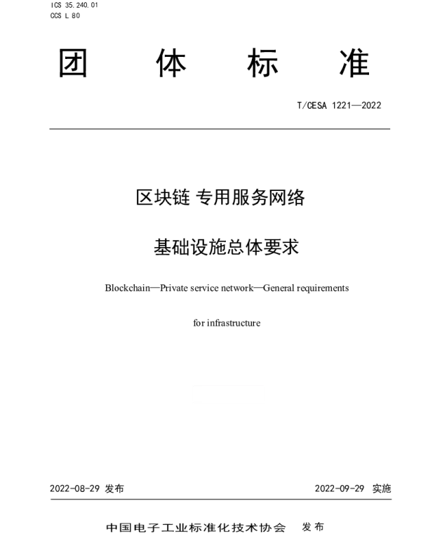 TCESA 1221-2022 区块链 专用服务网络 基础设施总体要求