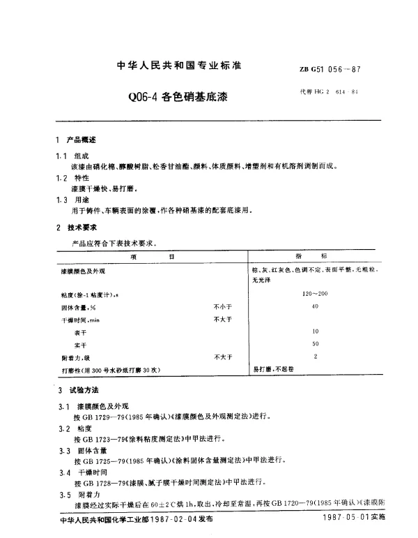 ZB G51 056-1987 Q06-4 各色硝基底漆