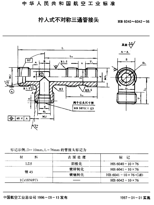 HB 6040~6042-1996 拧入式不对称三通管接头