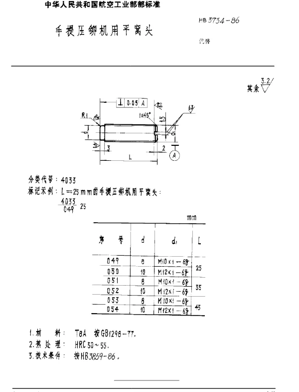 HB 3734-1986 手提压铆机用平窝头