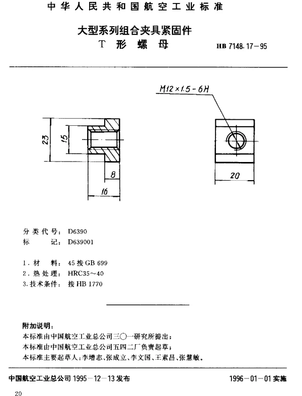 HB 7148.17-1995 大型系列组合夹具紧固件.T形螺母