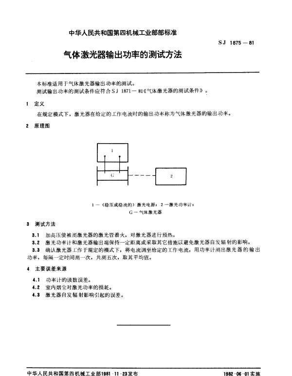 SJ 1875-1981 气体激光器输出功率的测试方法