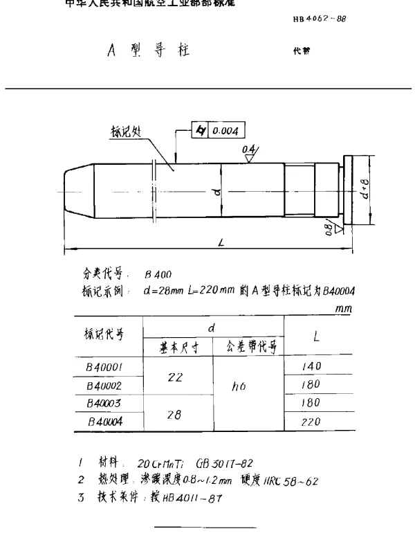 HB 4062-1988 A型导柱
