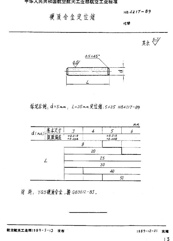 HB 4217-1989 硬质合金定位销