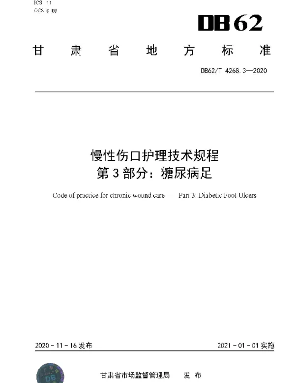 DB62T 4268.3-2020 慢性伤口护理技术规程第3部分：糖尿病足