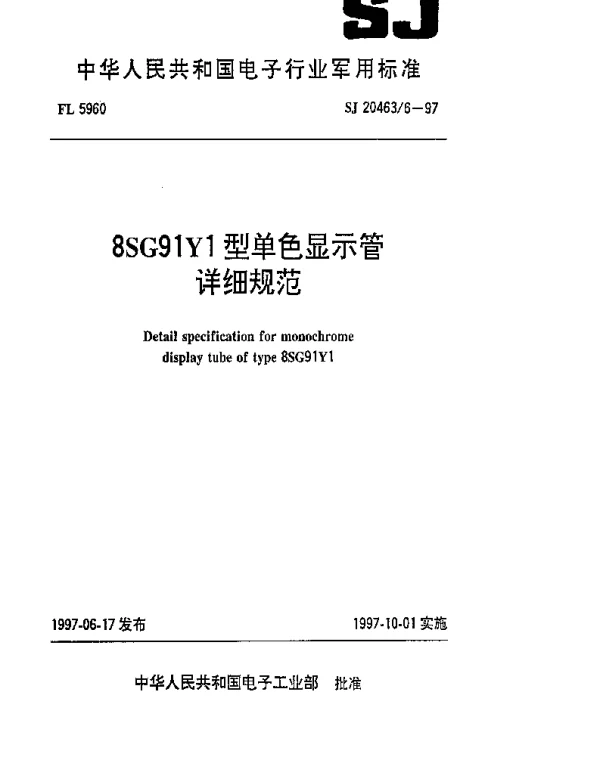 SJ 204636-1997 8SG91Y1型单色显示管详细规范