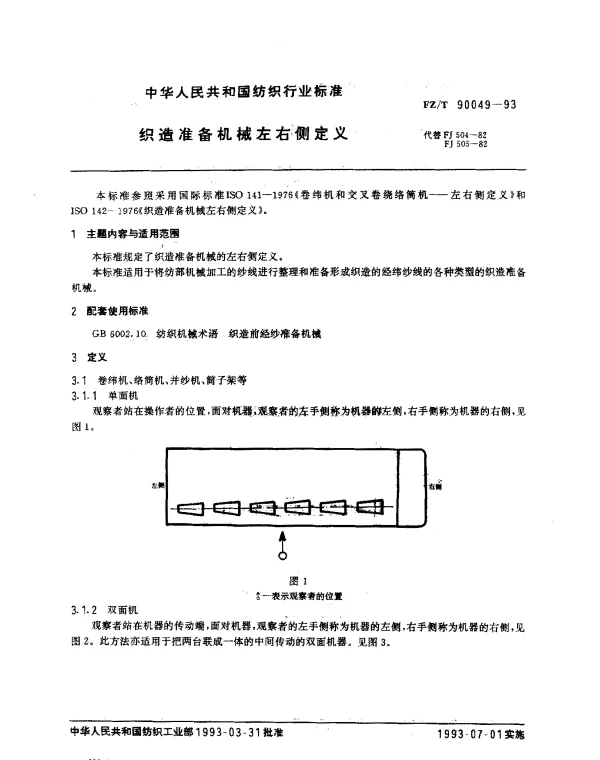 FZT 90049-1993 织造准备机械左右侧定义