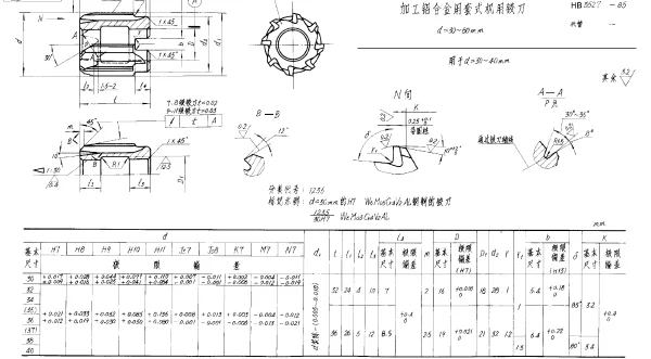 HB 3527-1985 加工铝合金用套式机用铰刀 d=30~80mm