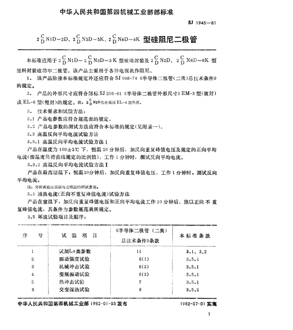 SJ 1945-1981 2CN1D～2D、2DN1D～2D、2CN3D～3K、2DN3D～3K、2CN6D～6K、2DN6D～6K型硅阻尼二极管