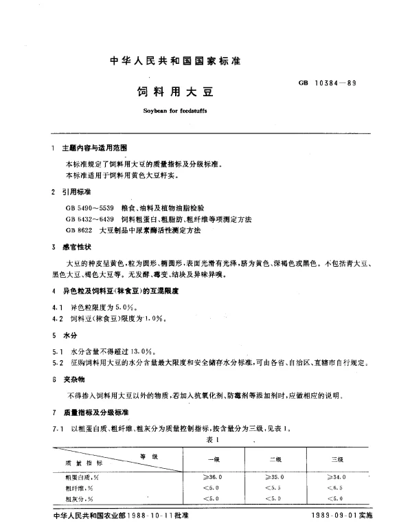 GB 10384-1989 饲料用大豆