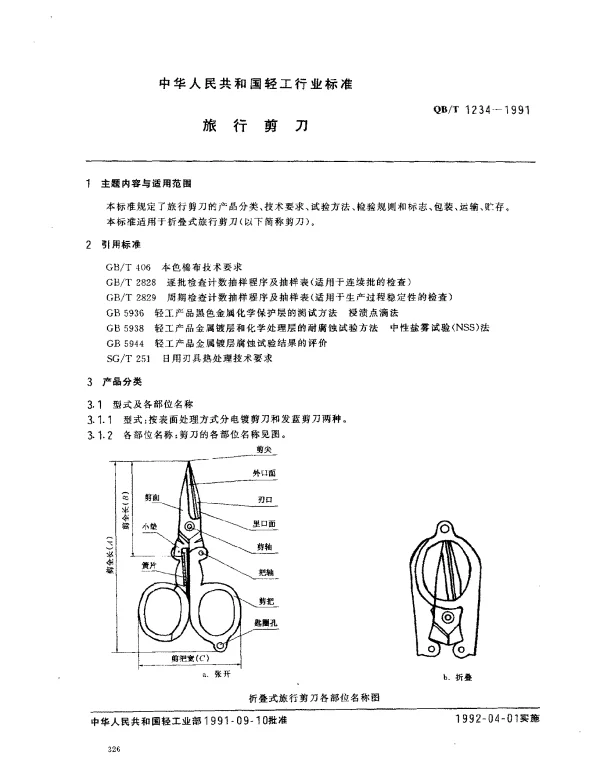QBT 1234-1991 旅行剪刀