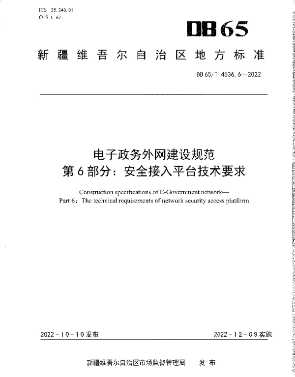 DB65T 4536.6—2022 电子政务外网建设规范第6部分：安全接入平台技术要求
