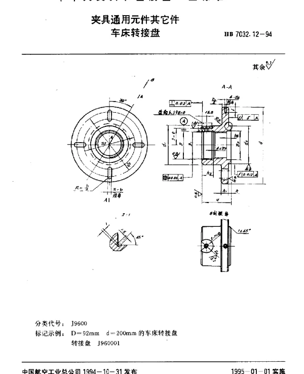 HB 7032.12-1994 夹具通用元件其它件.车床转接盘