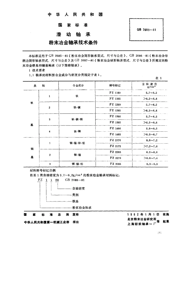 GB 2688-1981 滑动轴承 粉末冶金轴承技术条件