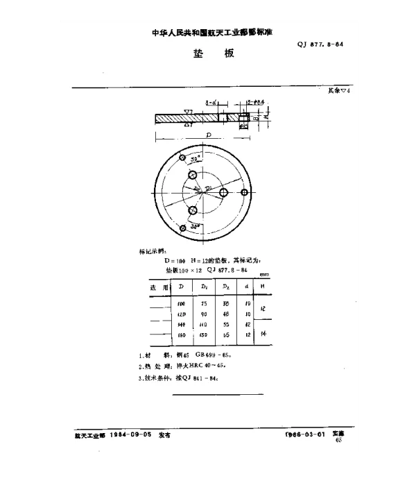 QJ 877.8-1984 塑料挤压模具 垫板