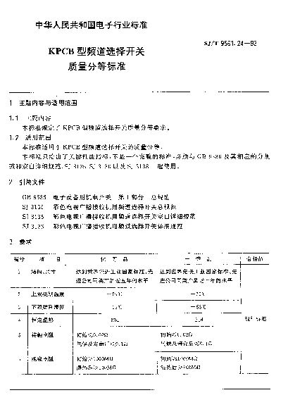 SJT 9561.24-1993 KPCB型频道选择开关质量分等标准