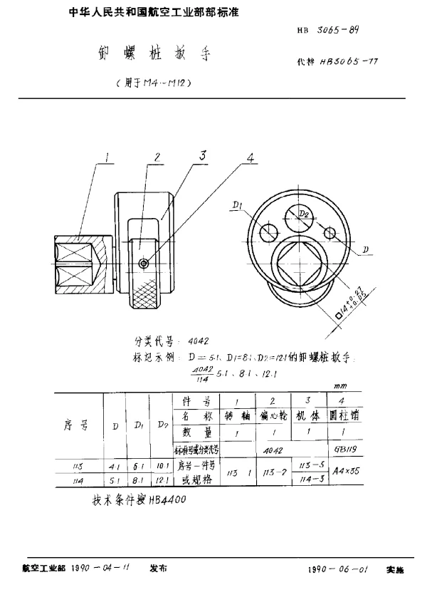 HB 3065-1989 卸螺柱扳手(用于M4~M12)