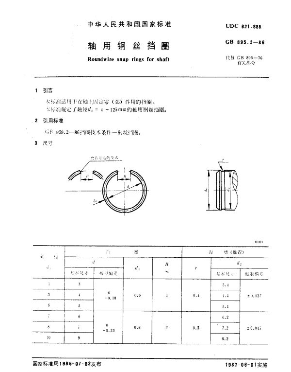 GB 895.2-1986 轴用钢丝挡圈