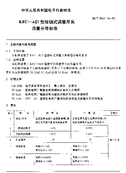 SJT 9561.14-1993 KFC-A01型按钮式调整开关质量分等标准